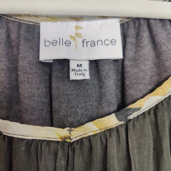 Belle France Women's Sz M Grey Pink Floral V Neck Silk Long Sleeve Top Sheer - Picture 3 of 7